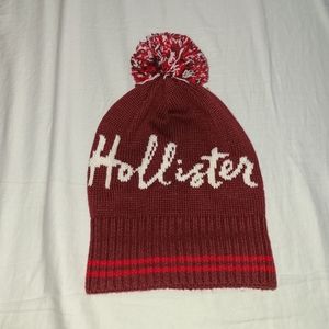 Hollister Knit Beanie Cap w/poms, Burgundy